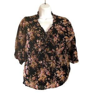 Ralph Lauren Denim & Supply Floral Top Black Ruffle POET blouse Women SP